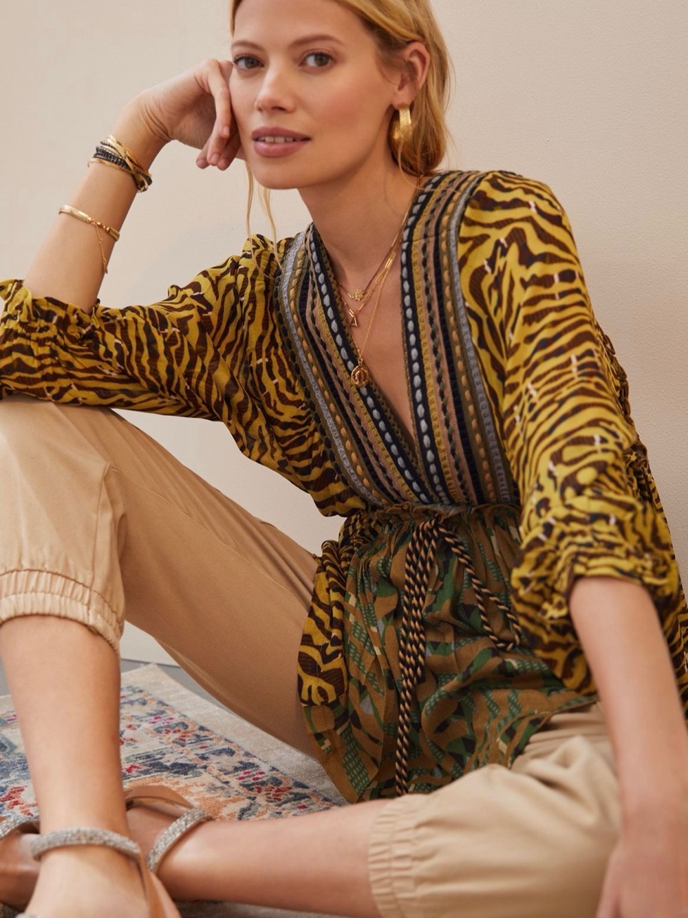 Anthropologie mixed-print boho blouse in Size Small Petite (SP). New with tags.